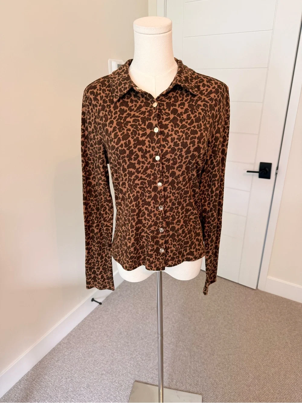 Brown Leopard Print Snap-Up Shirt